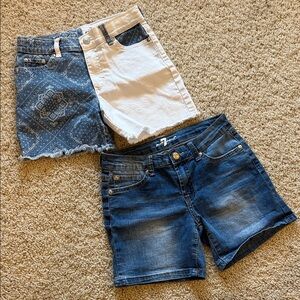 Two Pairs of Denim Shorts girls size 10 - Blue and White